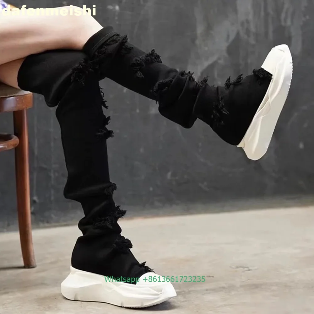 Женские черные джинсовые ботин – обзор и цена Women'S Fashion Knee High Boots